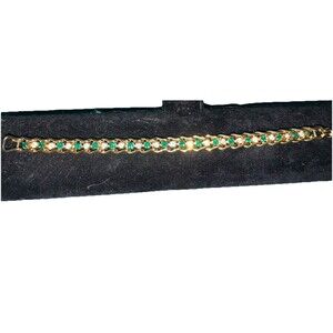 Vintage Good Tone Faux Emerald & Diamond Tennis Bracelet